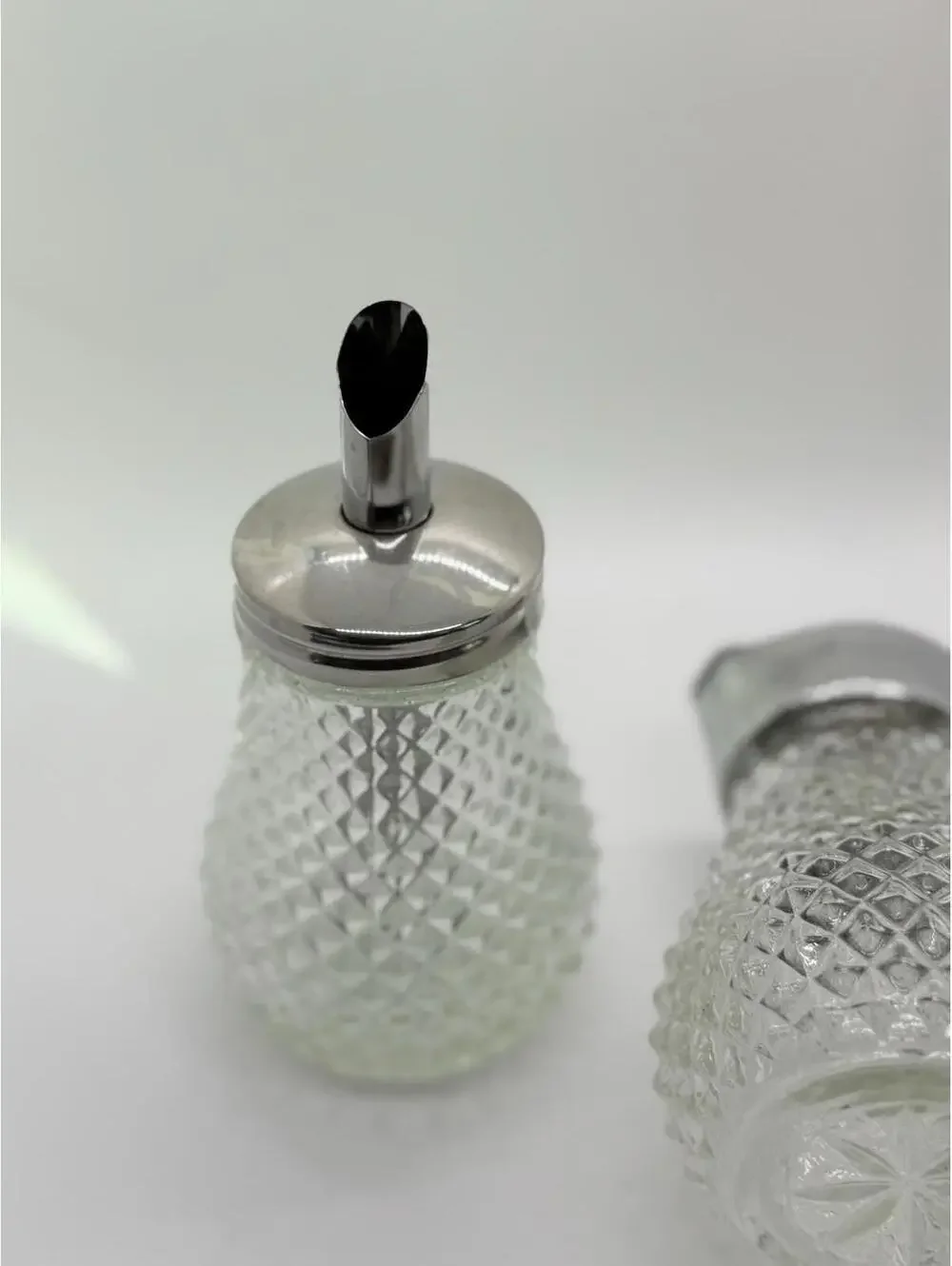 Vintage Diamond Point Glass Sugar & Syrup Dispensers | Set of 2 Pear Shape